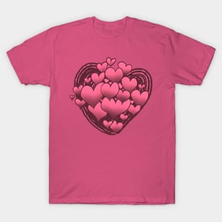 Pink Hearts Patterned Swirl Heart T-Shirt